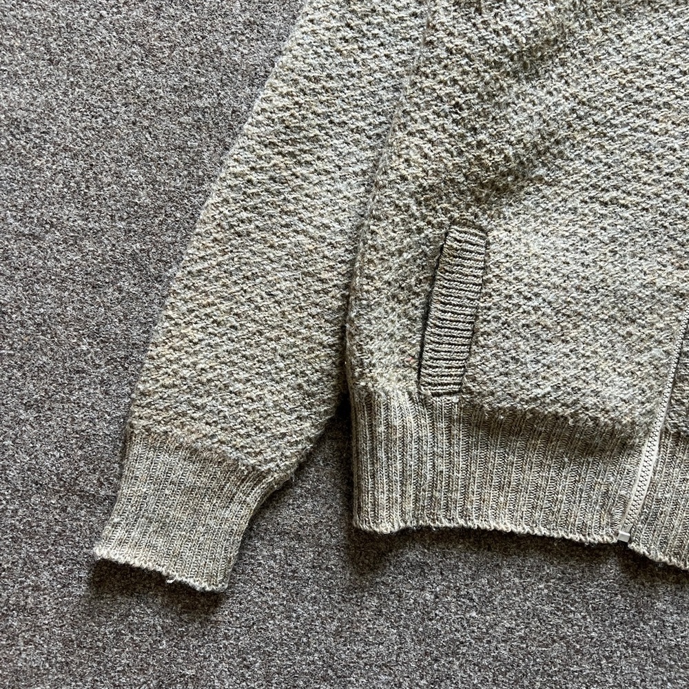 Vintage LL Bean 100% Wool Zip Up Cardigan Knit Sweater Beige Women M Made In USA - Picture 2 of 12